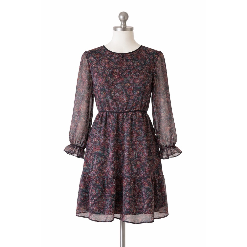 Ann Taylor‎ LOFT Petite SP Paisley Sheer Shift Dress Lined Boho Small Petite